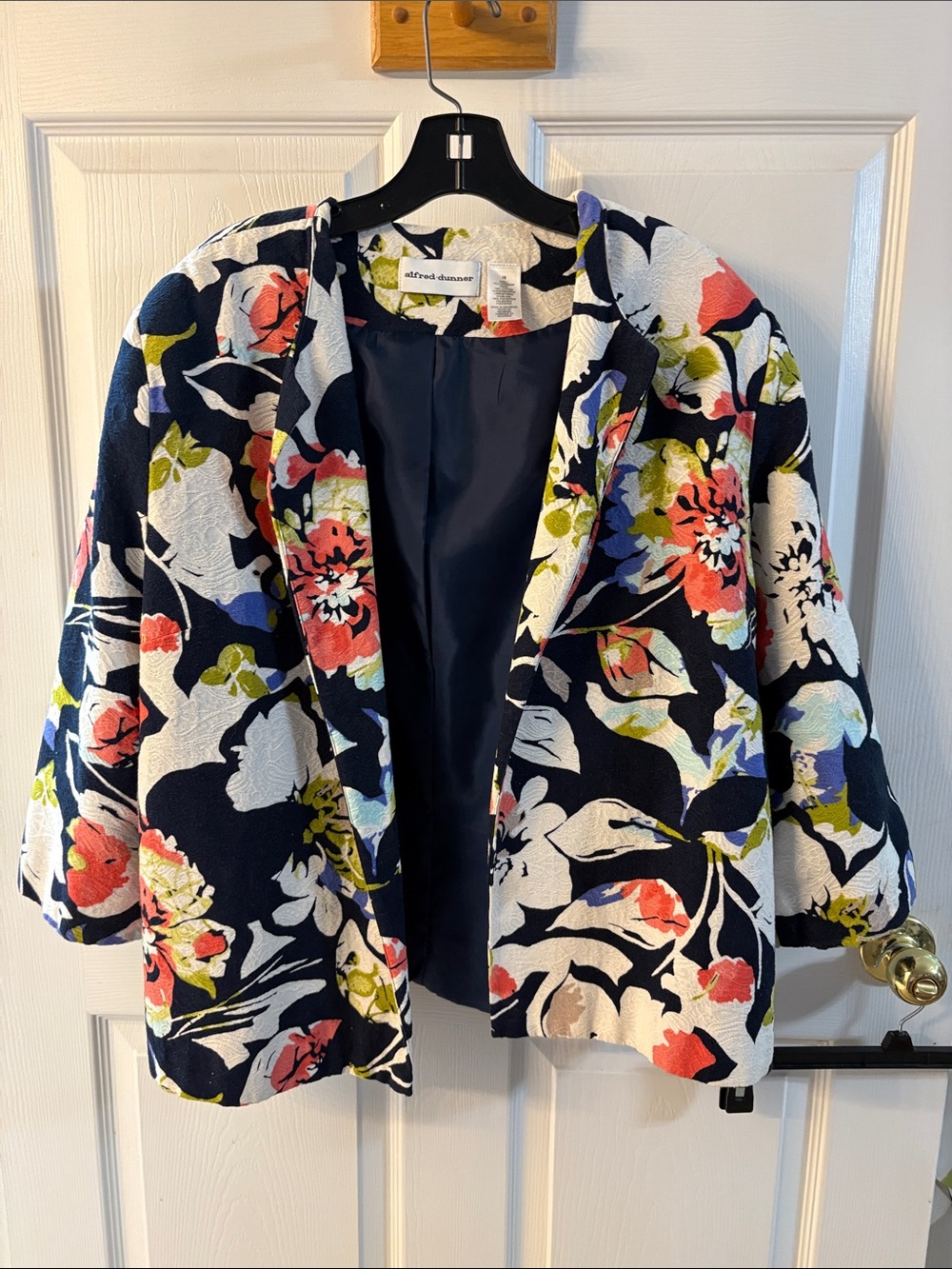 Navy Floral Open-Front Blazer Jacket by Alfred Dunner